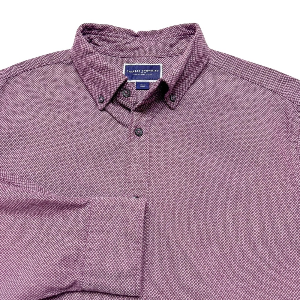 Charles Tyrwhitt Shirt Mens Large Purple Geometric Slim Fit Button‎ Down Casual